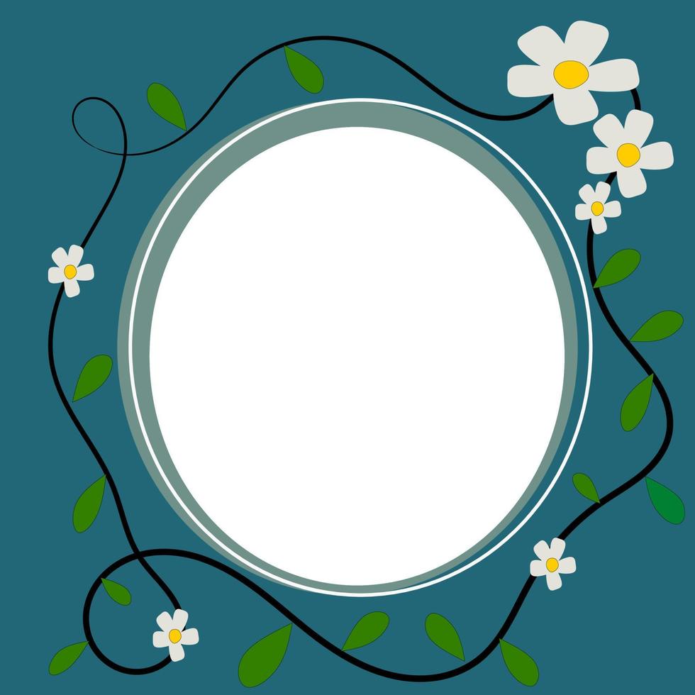 White Flower circle Photo frames on blue background. Decorative template for baby, family or memories. Scrapbook concept, vector illustration.