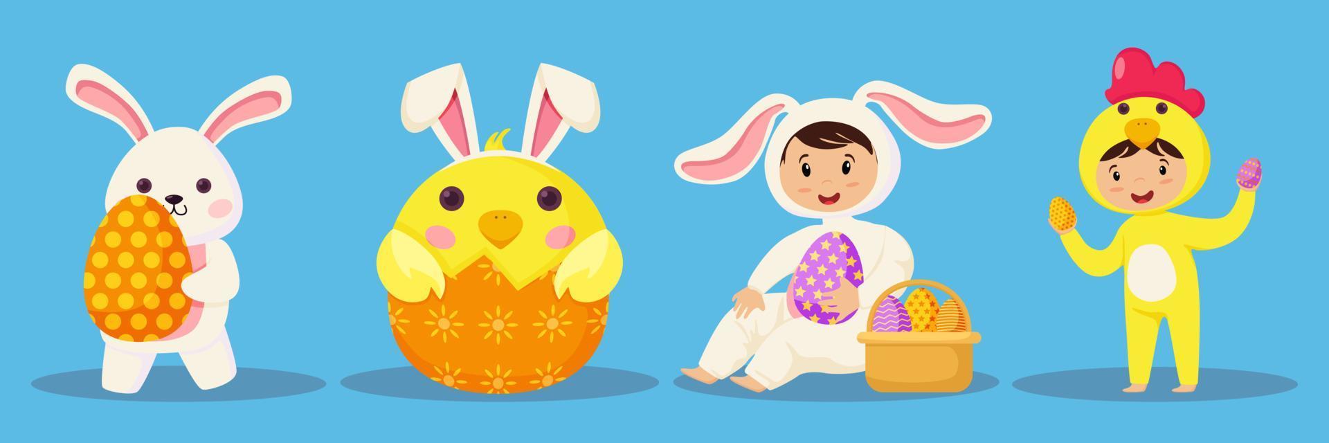 contento Pascua de Resurrección linda dibujos animados personaje vector colocar. festival y cultural fiesta concepto.