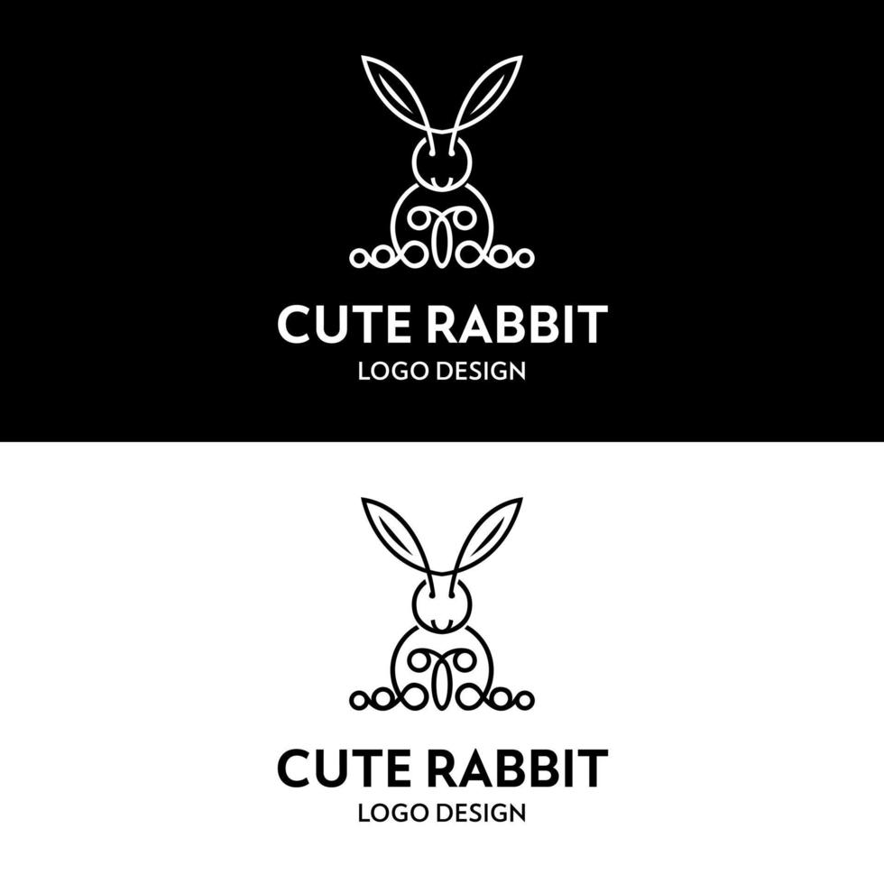 Cute rabbit drawing with long ears cartoon line art for simple flat minimalist logo clip art design vector