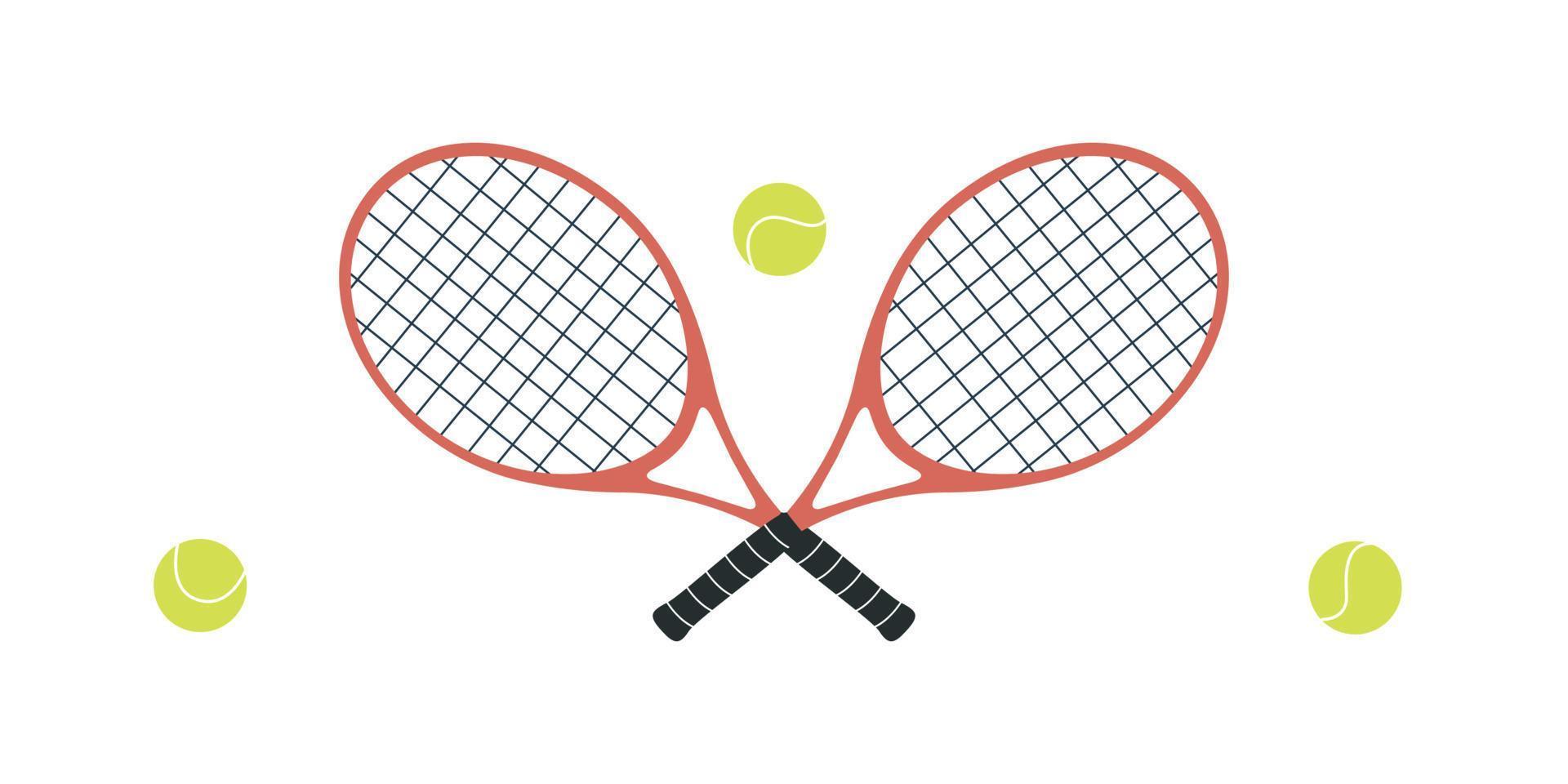Flat vector illustration in childish style. Hand drawn tennis rackets and balls.