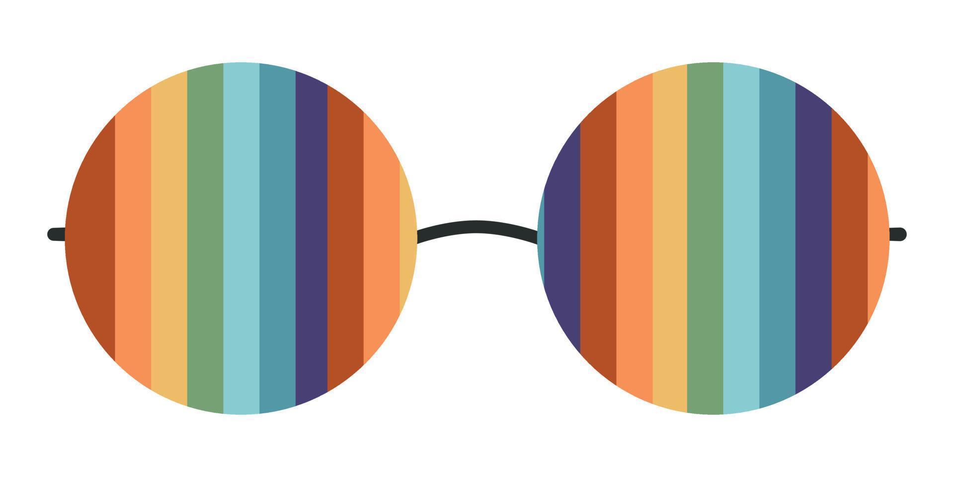 Flat vector hippy boho round shaped sunglasses illustration. Hand drawn retro groovy elements