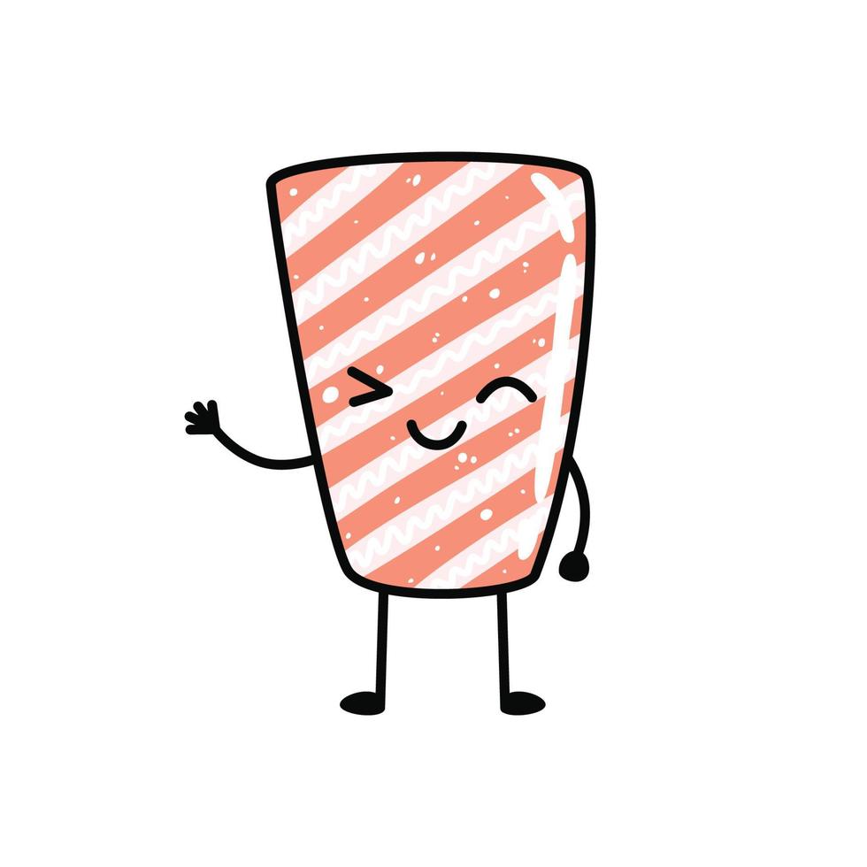 Kawaii sushi mascot in cartoon style. Cute sashimi with salmon for menu vector
