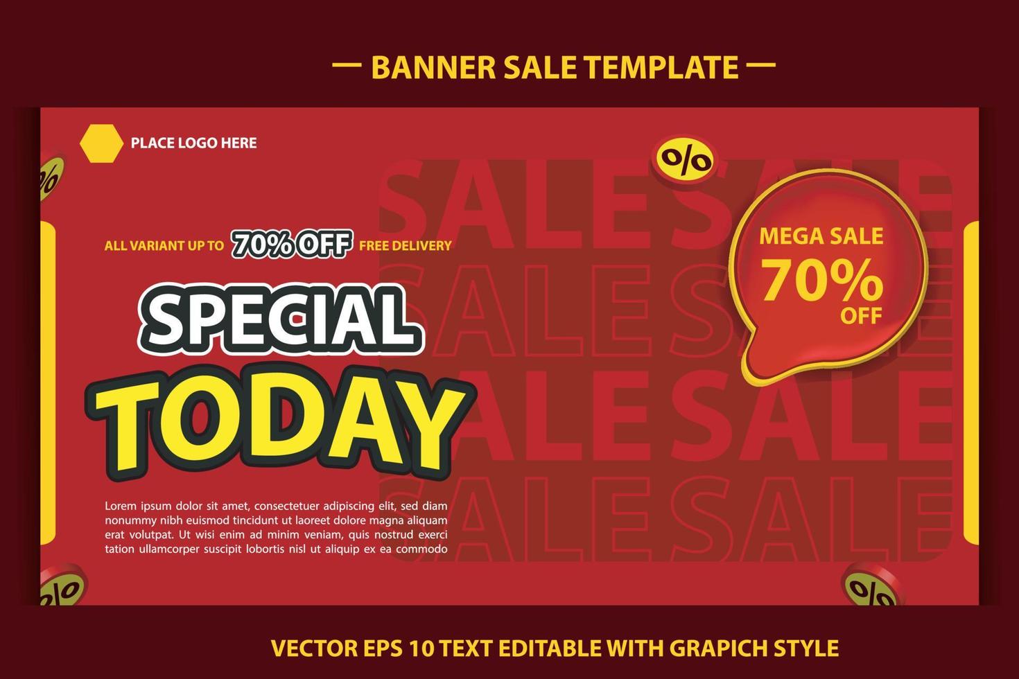 social media post template. mega sale day discount promotion banner with red 3d vector element. and text editable concepts. vector illustration