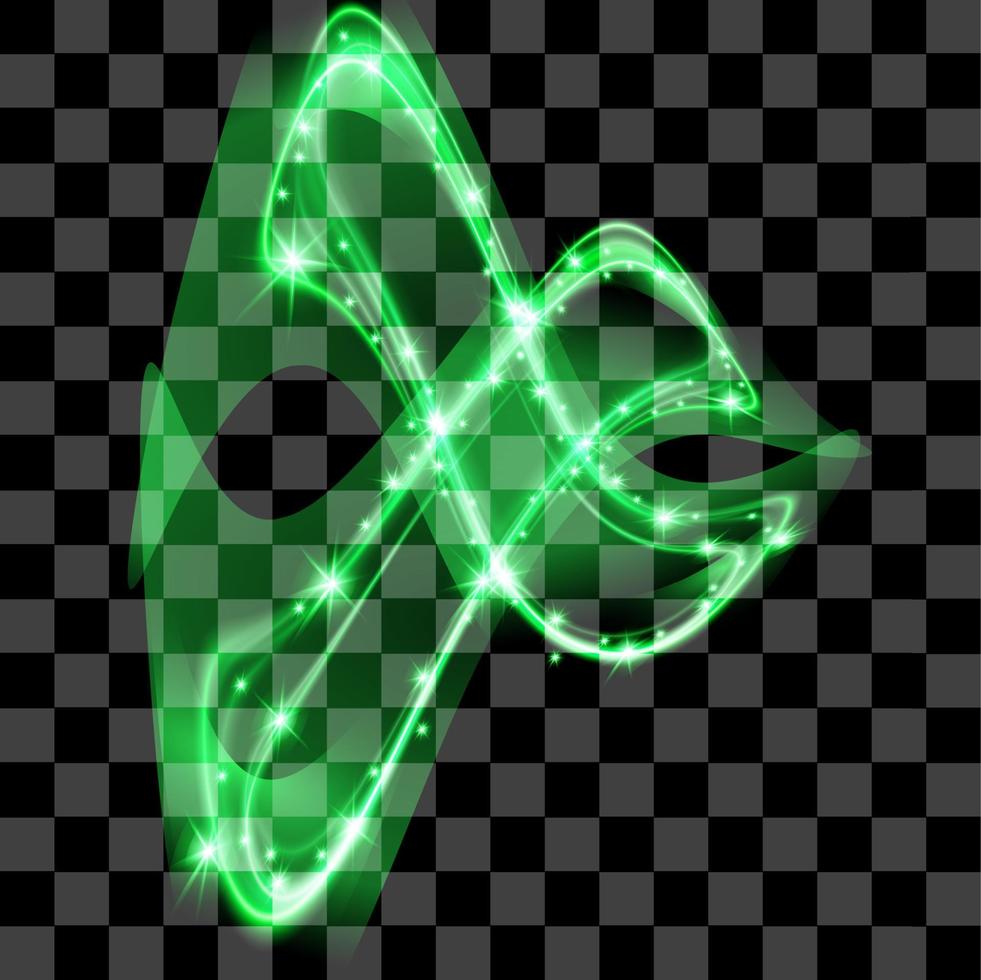 Vector green shape glowing lights on transparent background. Special effect light rays. Spark, star burst, flash. Spotlight flare. Illumination.