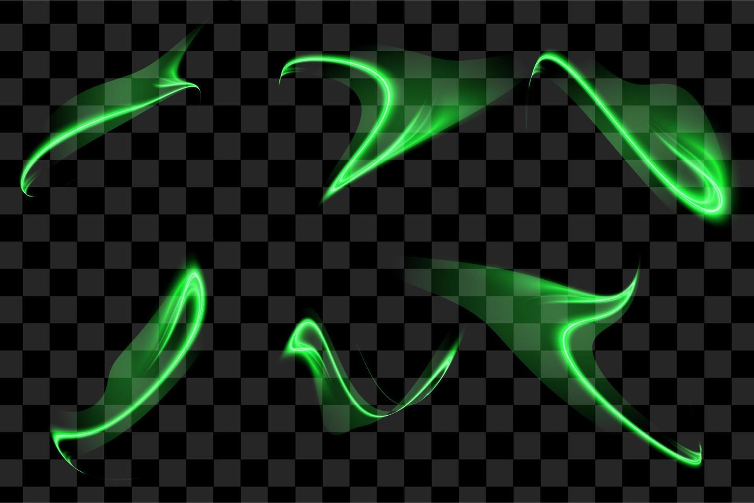 Set of green neon basic elements swirl and wavy abstract shapes vector