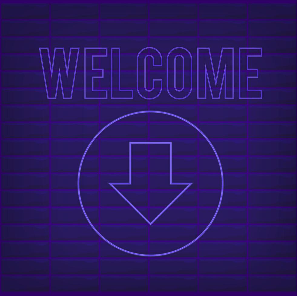 Neon poster welcome on blue wall background. Vector illustration