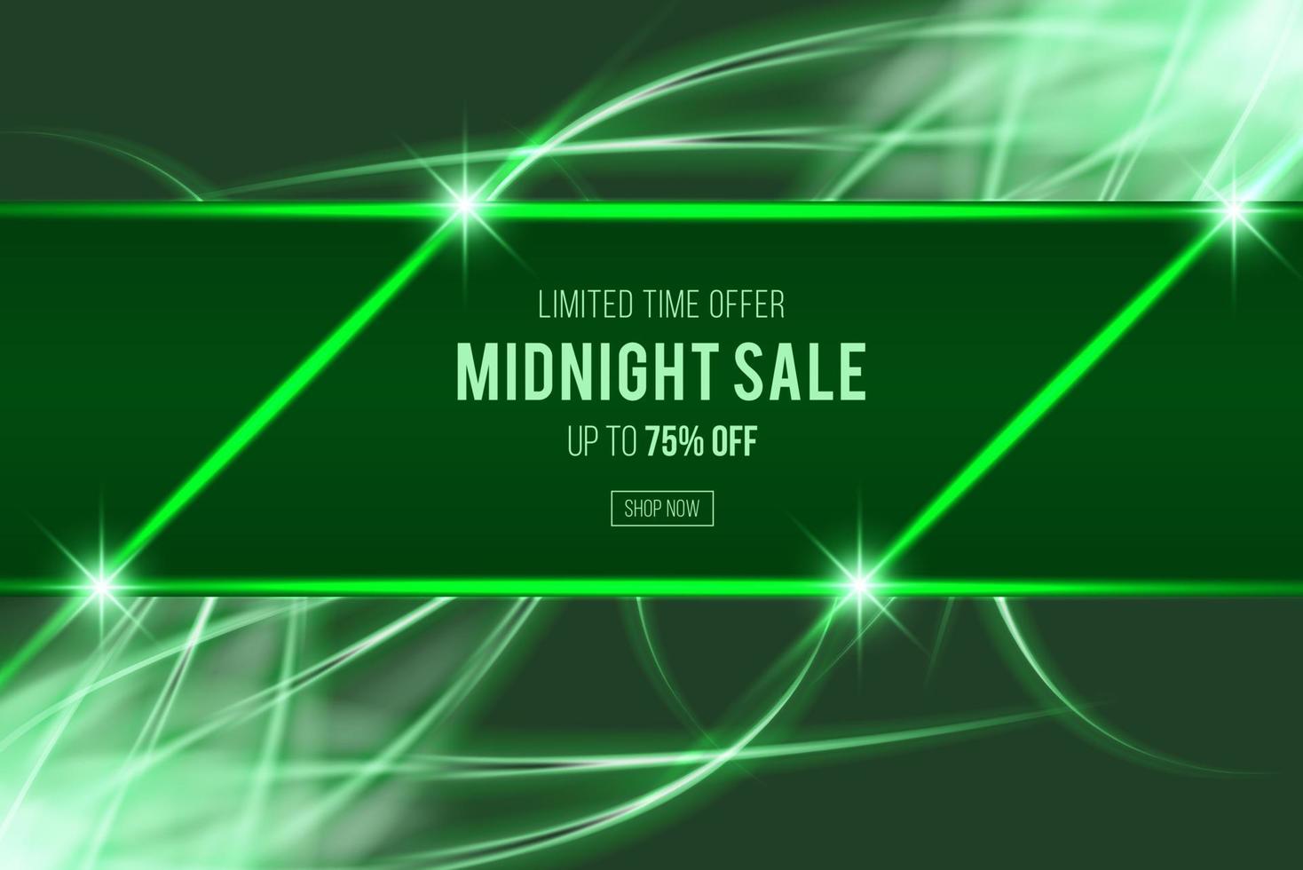 Green sale banner template background illustration , midnight sale, neon vector