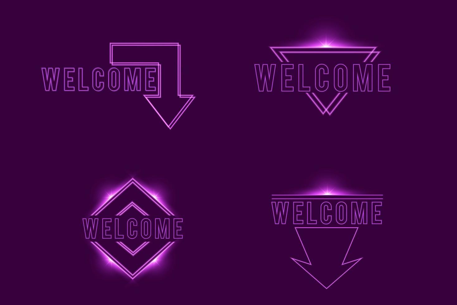 Purple glowing Neon Signs. Three Arrows. Vector illustration