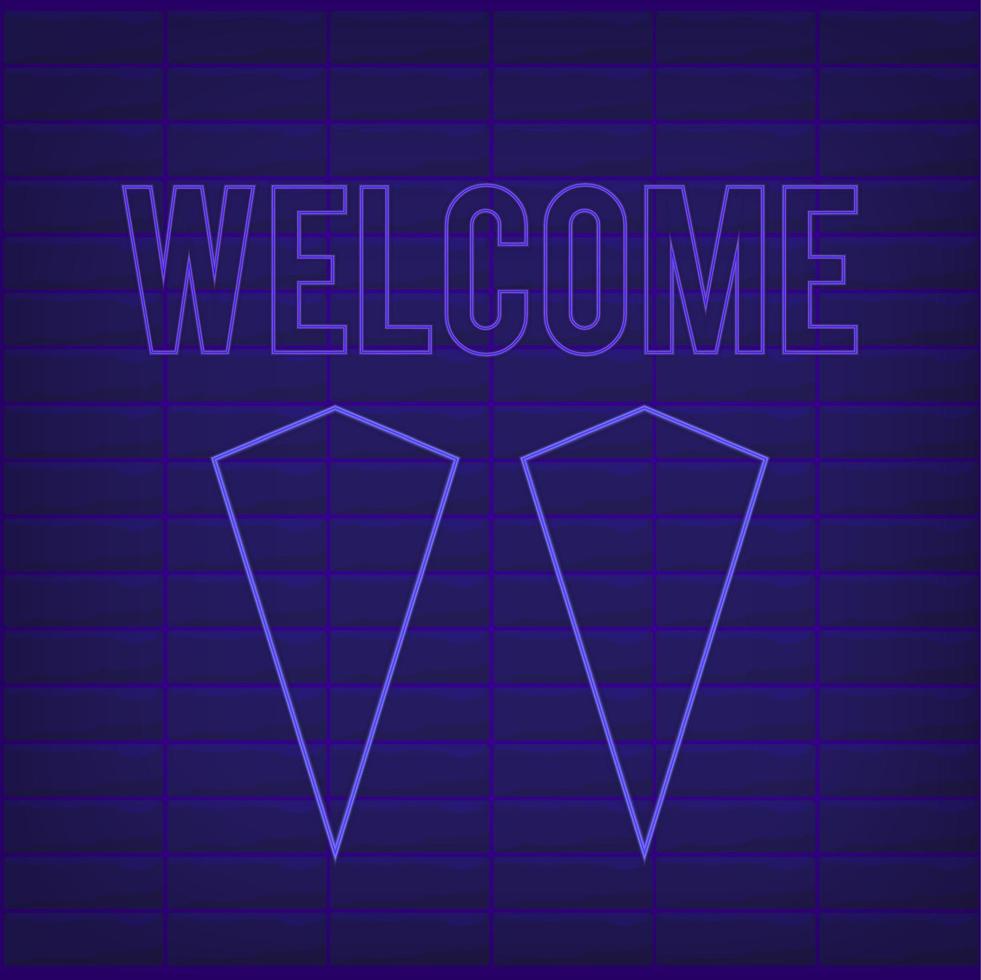 Neon poster welcome on blue wall background. Vector illustration