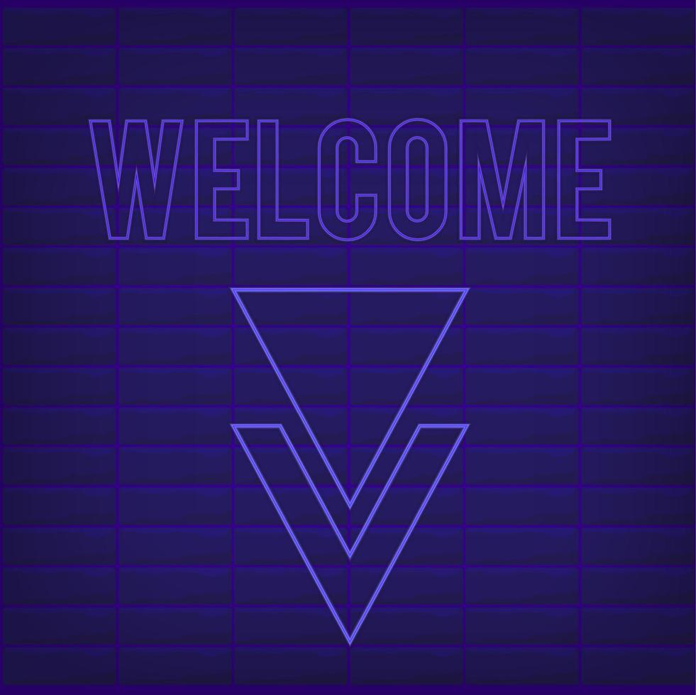 Neon poster welcome on blue wall background. Vector illustration