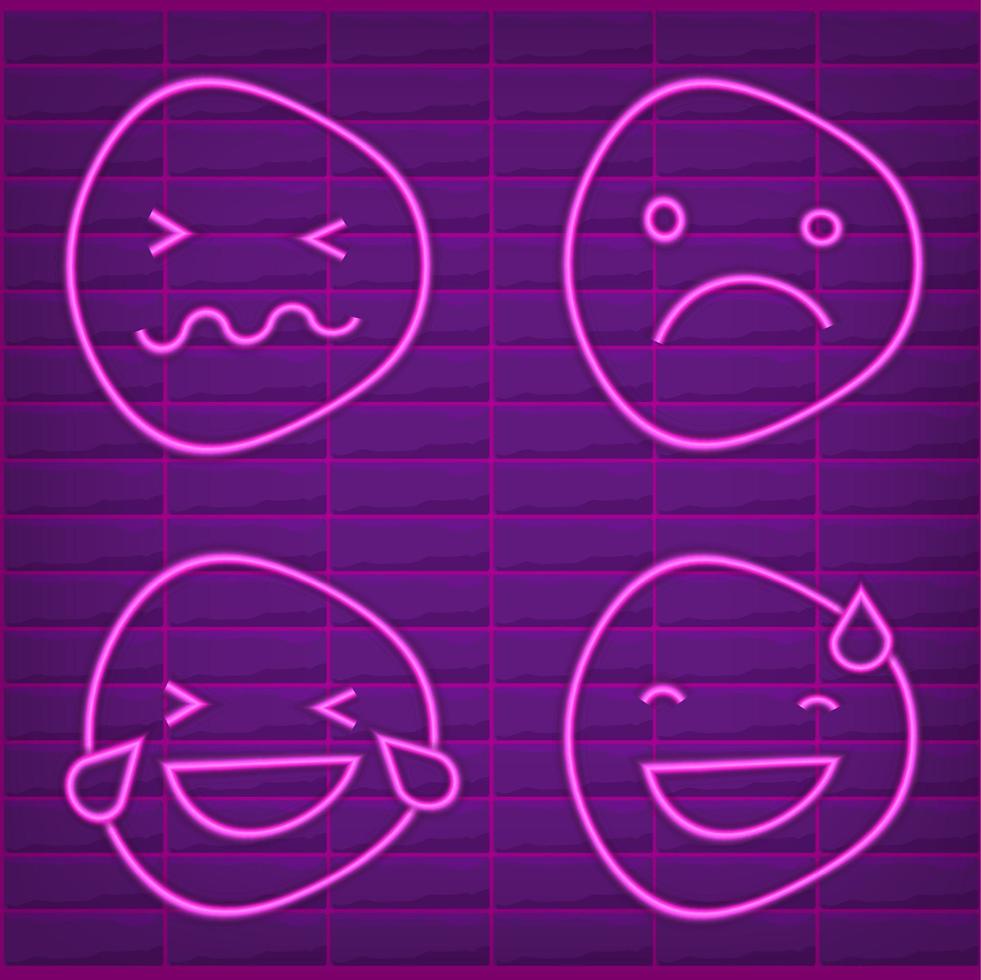 neón ilustración de púrpura emojis vector icono de dibujos animados enamorado emoji con corazón ojos y sonrisa en contorno neón estilo, púrpura y Violeta colores. brillante emoticon con iluminar desde el fondo