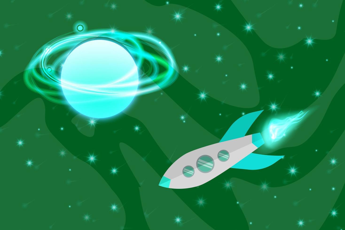 Beautiful teal or green turquoise galaxy background with nebula cosmos and comets. Stardust and bright shining stars in universal. Vector illustration.