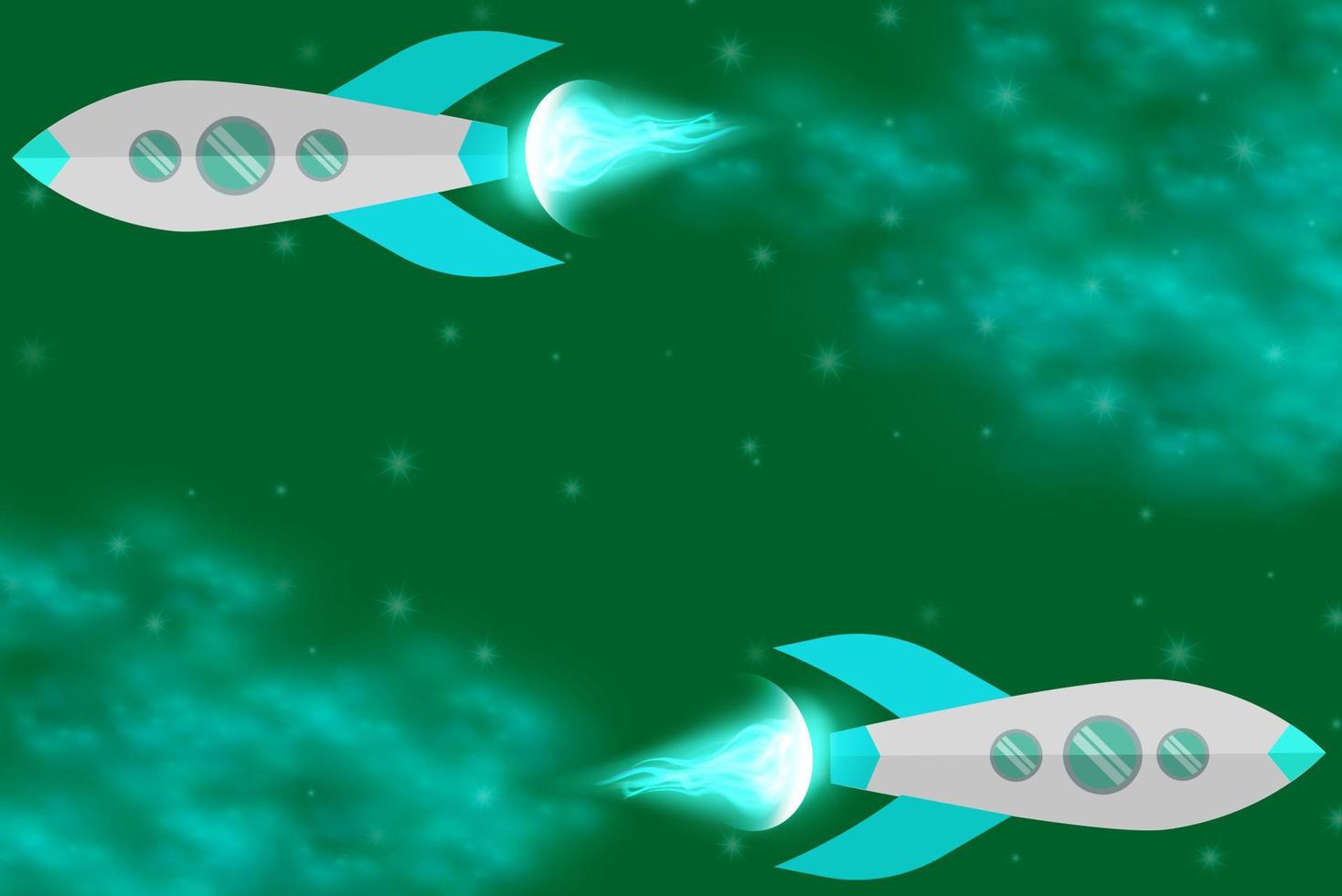 Beautiful teal or green turquoise galaxy background with nebula cosmos and comets. Stardust and bright shining stars in universal. Vector illustration.
