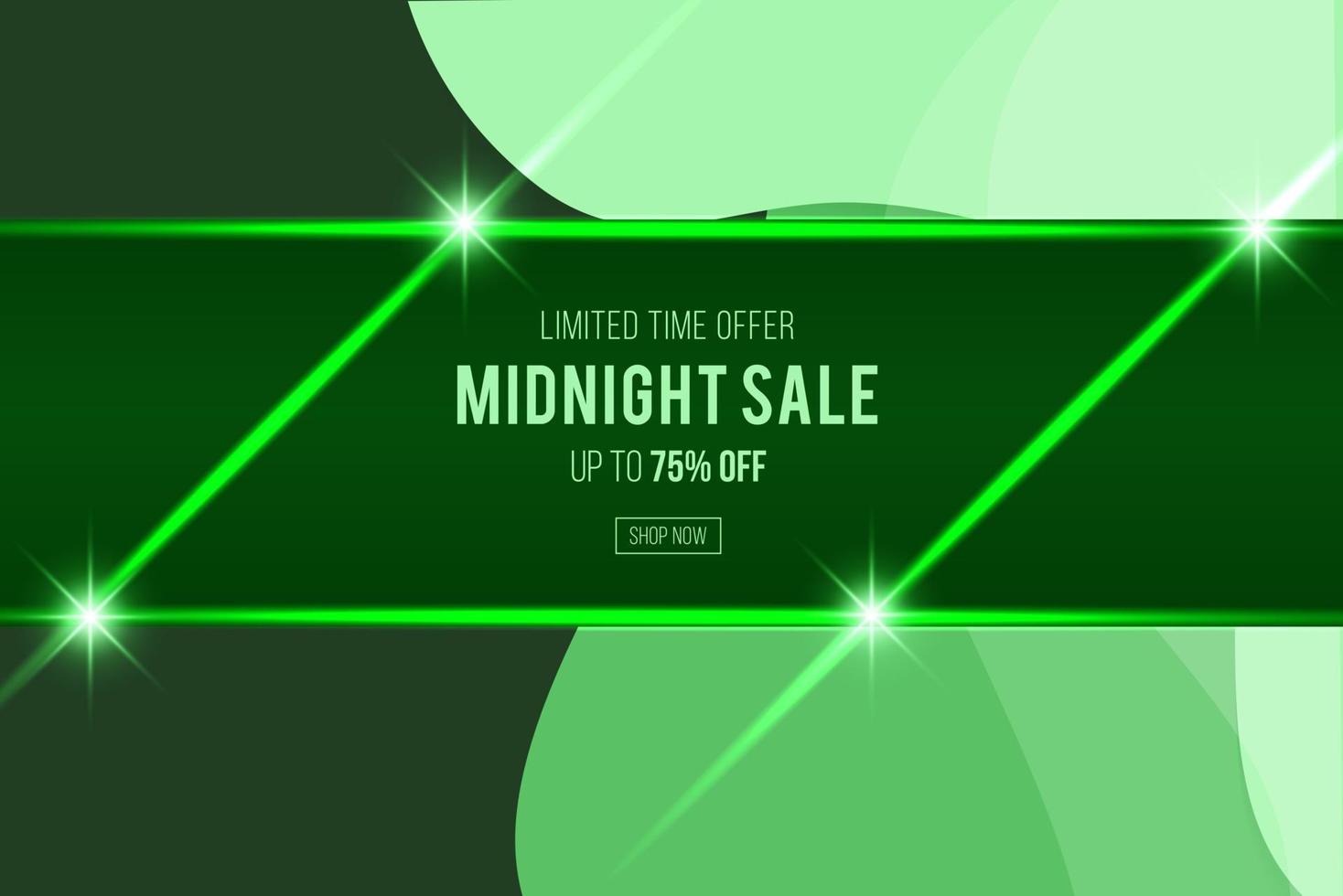 Green sale banner template background illustration , midnight sale, neon vector