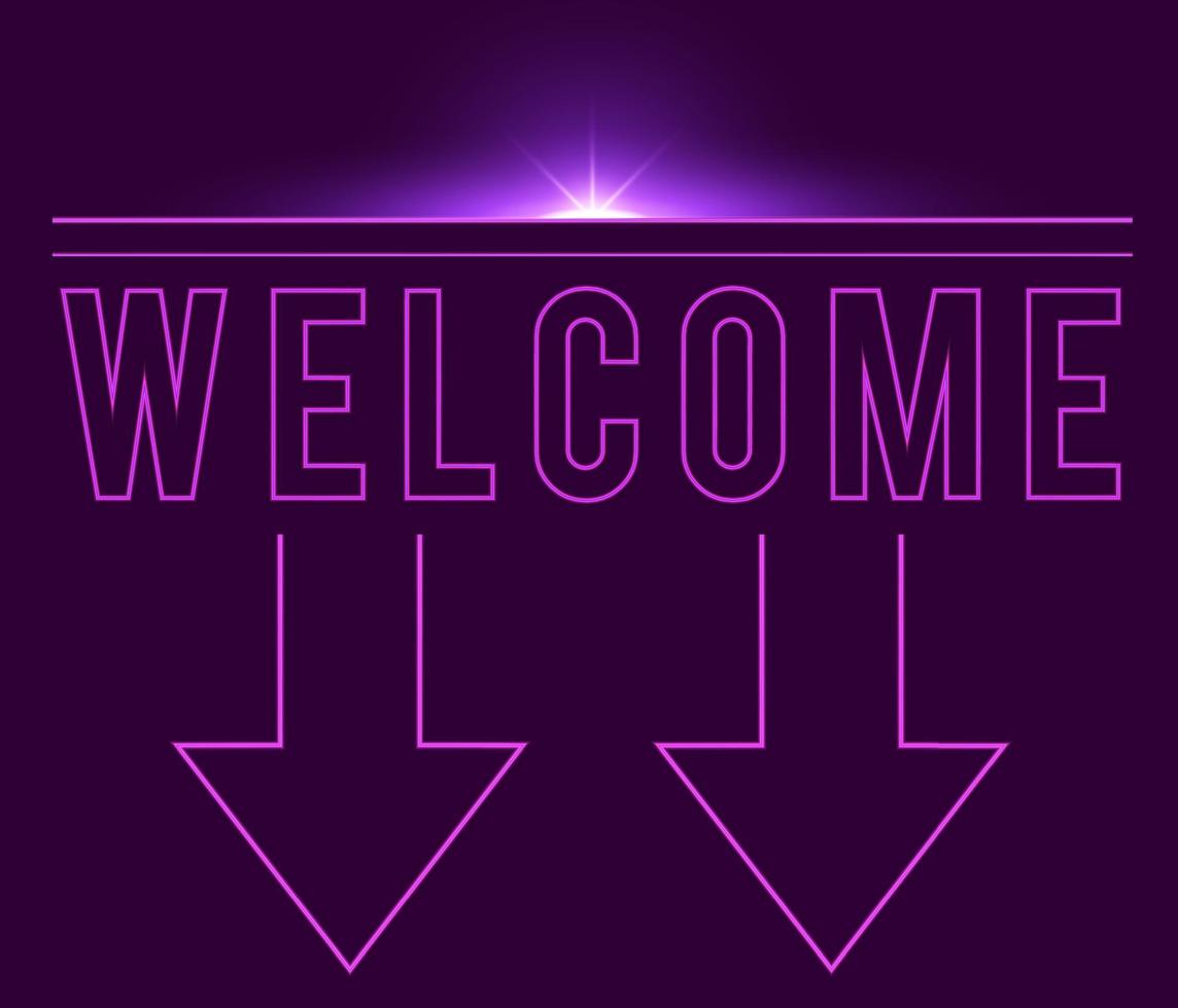 Welcome arrow in neon style. Welcome neon signs. greeting card, invitation card, light banner, posters, flyer vector