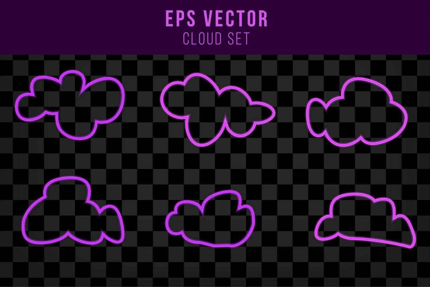 vector neón nubes colocar, brillante púrpura luz, íconos coleccion brillante en oscuro fondo, aislado simbolos