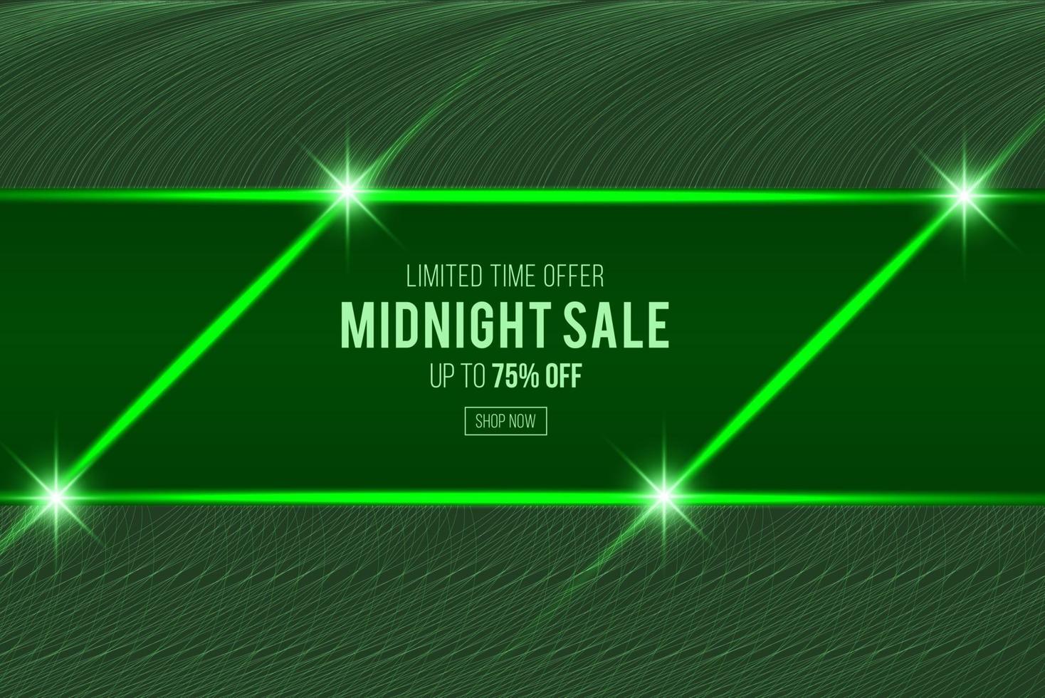 Green sale banner template background illustration , midnight sale, neon vector