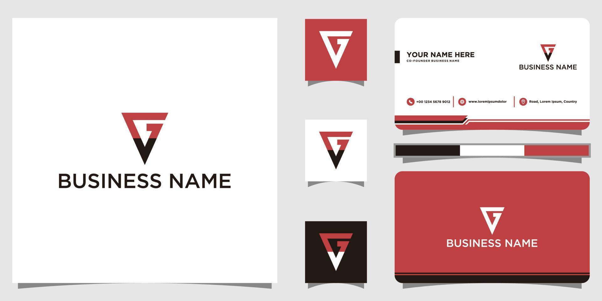 Letter G V VG Masculine Bold Geometric Simple Monogram Vector Logo Design with Business Card