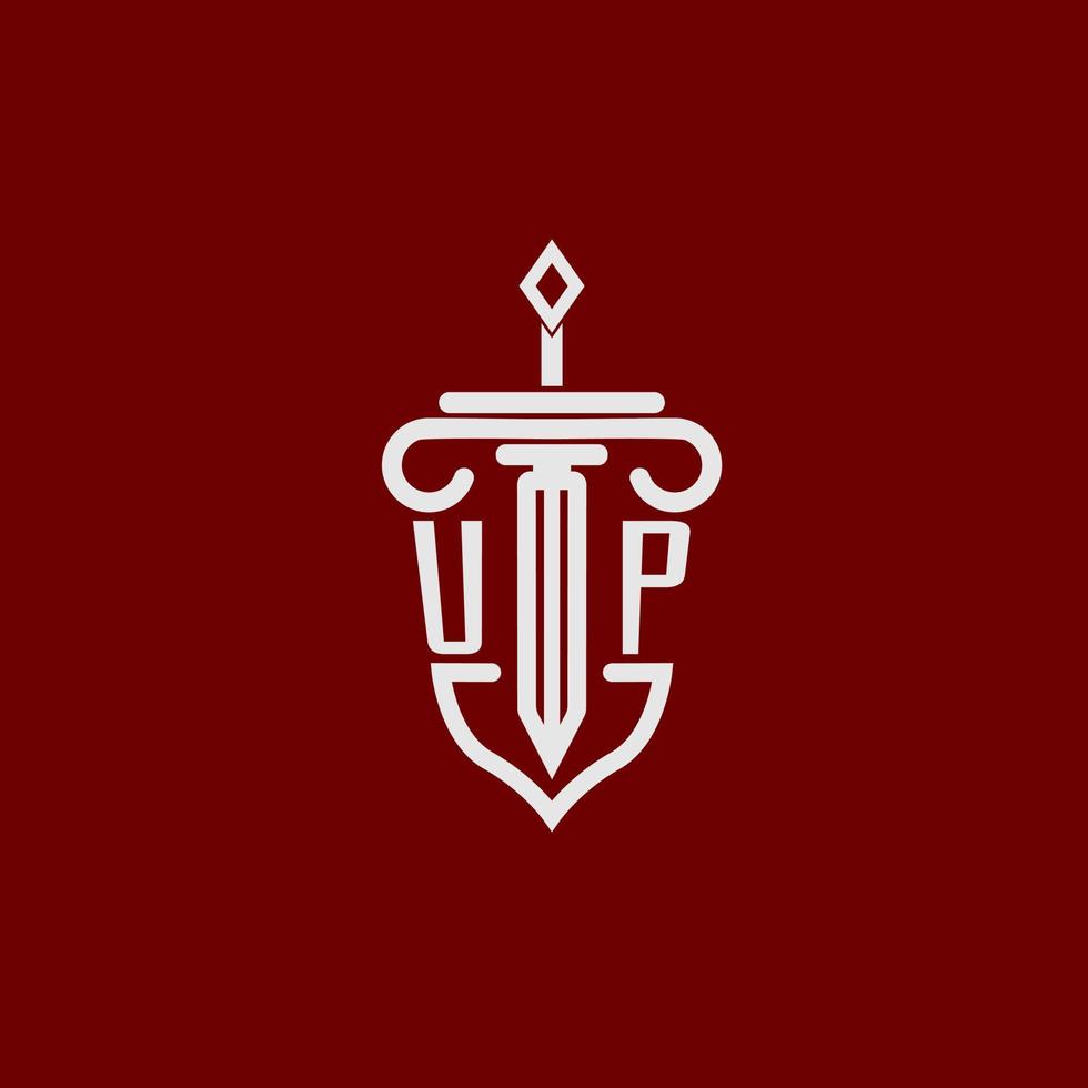 arriba inicial logo monograma diseño para legal abogado vector imagen con espada y proteger