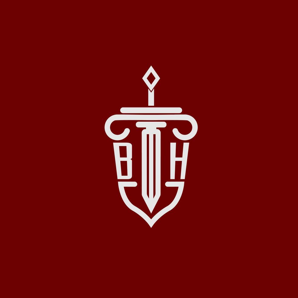bh inicial logo monograma diseño para legal abogado vector imagen con espada y proteger