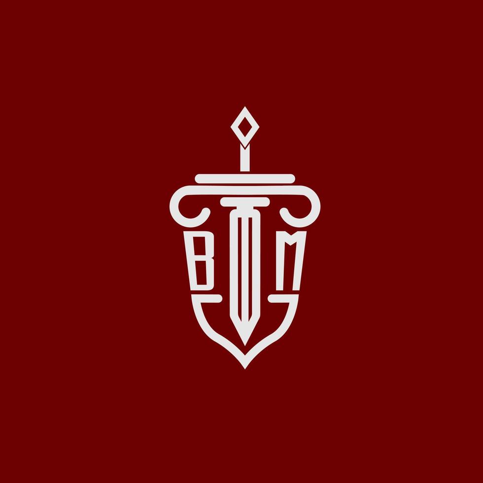 bm inicial logo monograma diseño para legal abogado vector imagen con espada y proteger