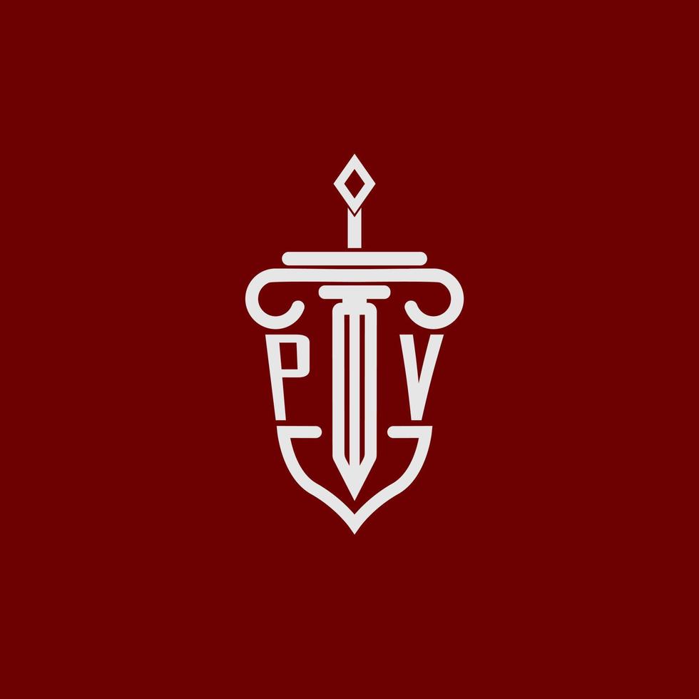 PV initial logo monogram design for legal lawyer vector image with sword and shield