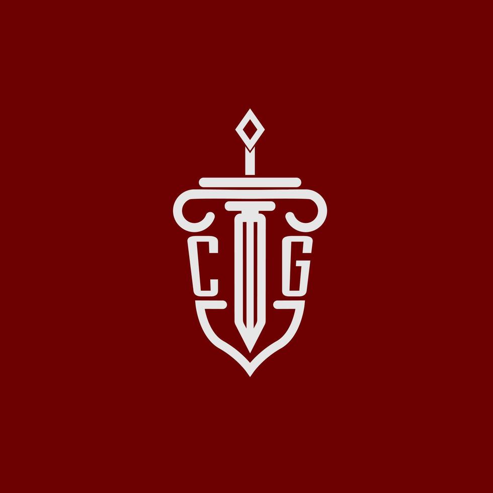 CG initial logo monogram design for legal lawyer vector image with sword and shield