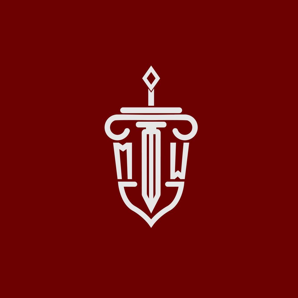 mw inicial logo monograma diseño para legal abogado vector imagen con espada y proteger