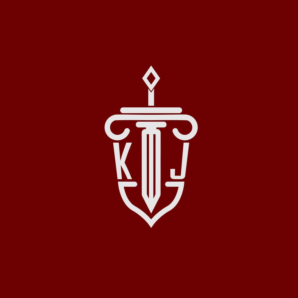 kj inicial logo monograma diseño para legal abogado vector imagen con espada y proteger