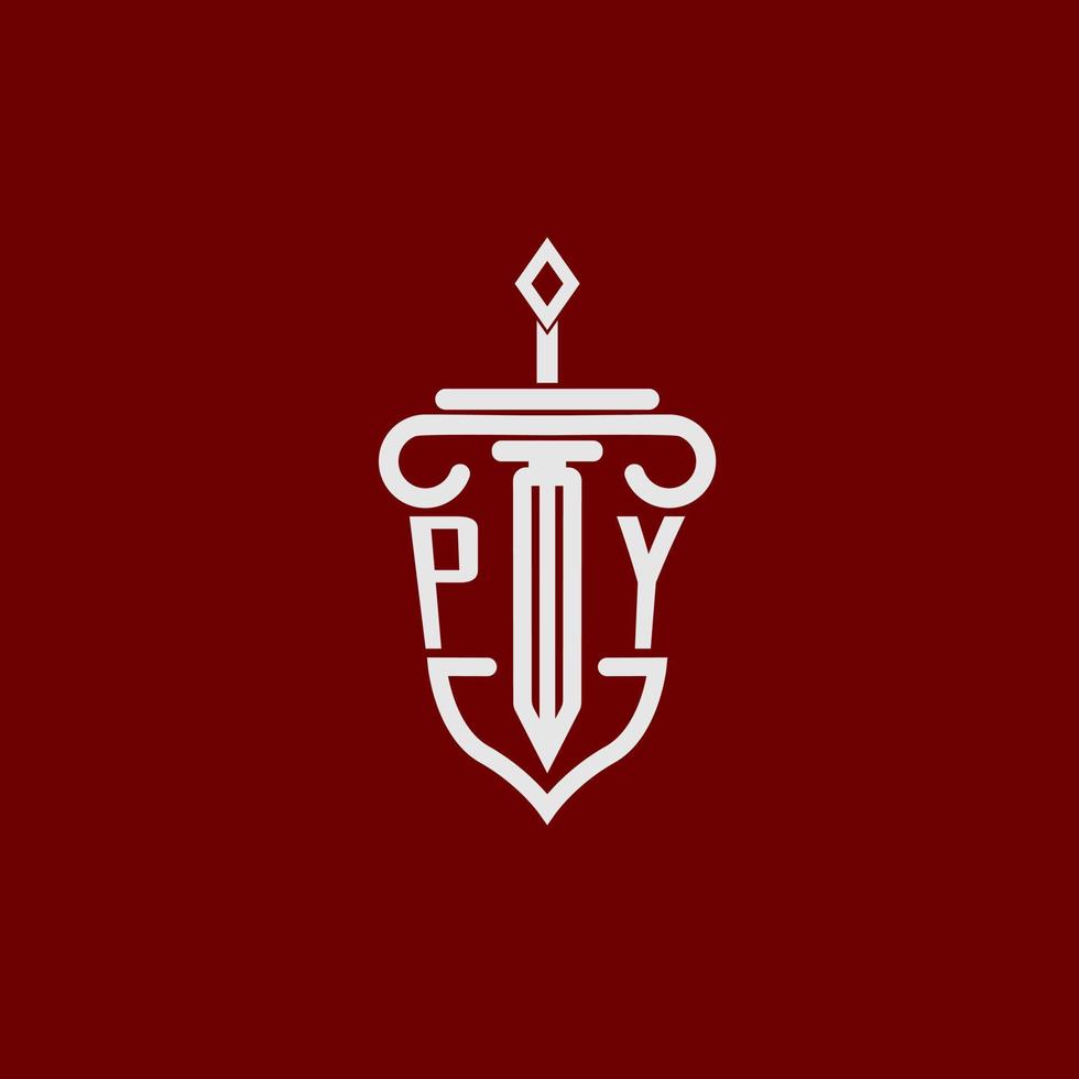 py inicial logo monograma diseño para legal abogado vector imagen con espada y proteger
