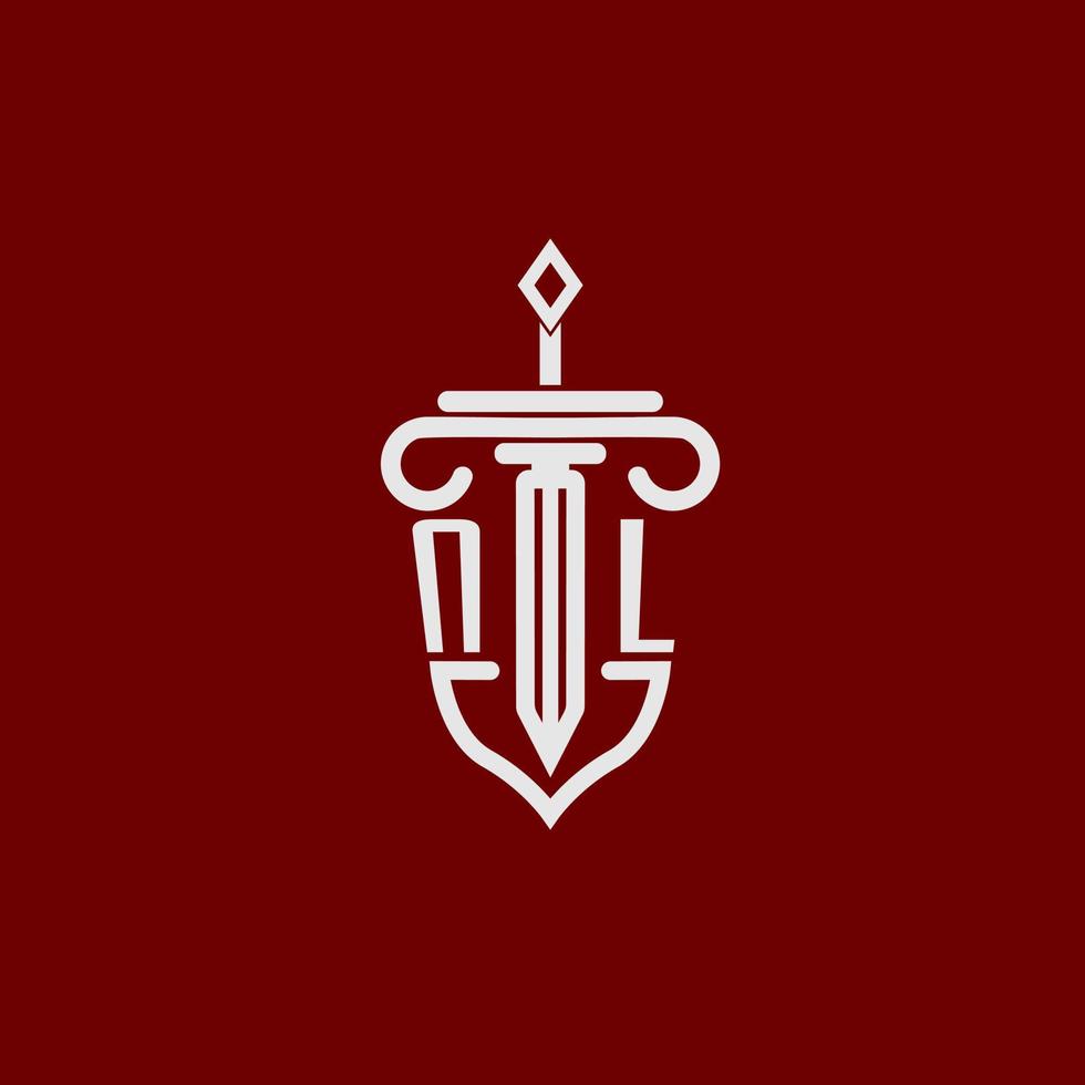 nl inicial logo monograma diseño para legal abogado vector imagen con espada y proteger