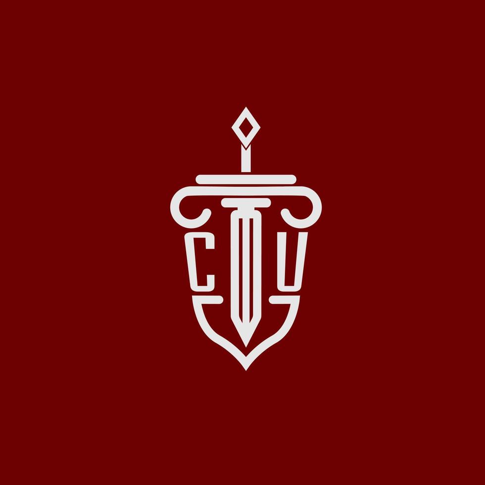 cu inicial logo monograma diseño para legal abogado vector imagen con espada y proteger