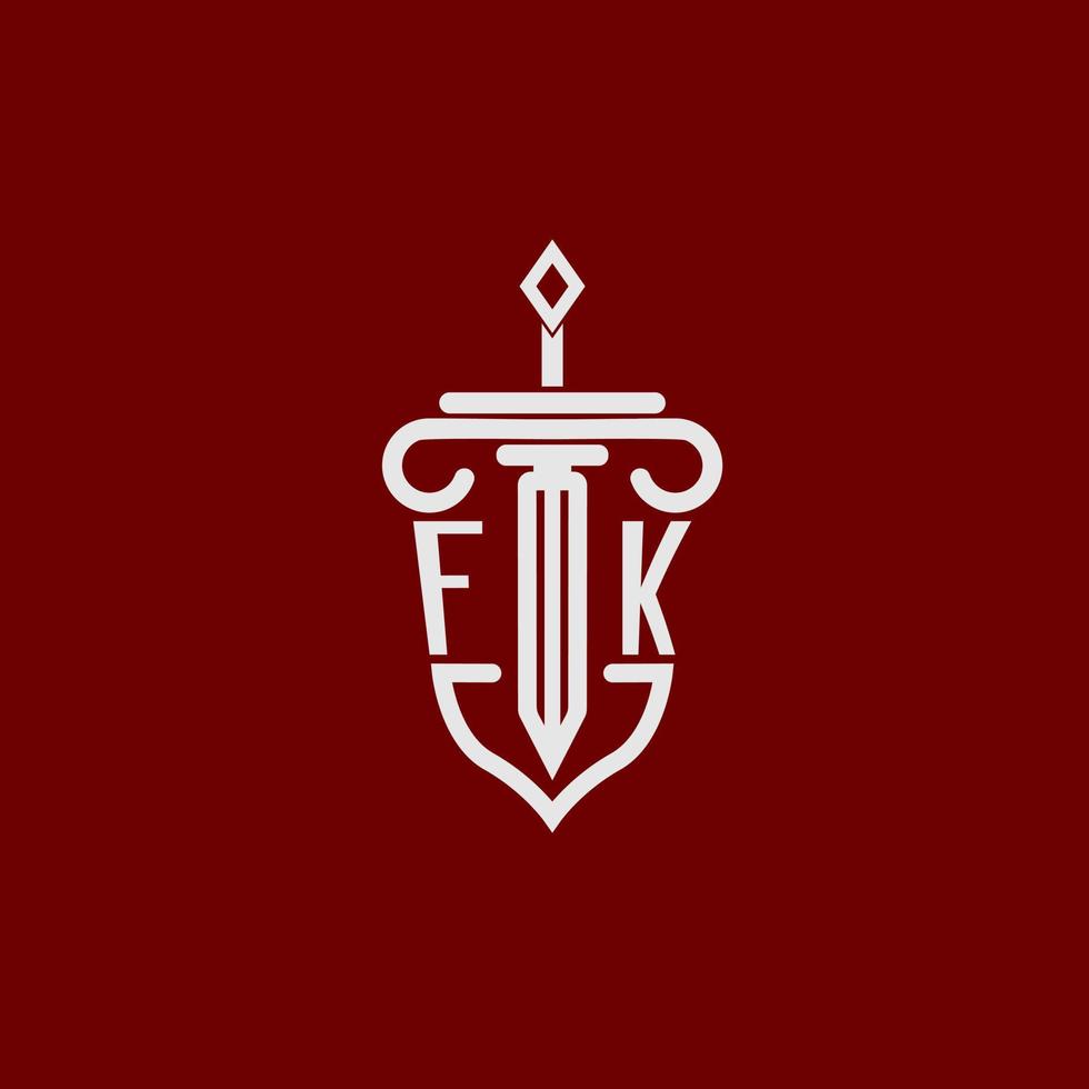 FK initial logo monogram design for legal lawyer vector image with sword and shield