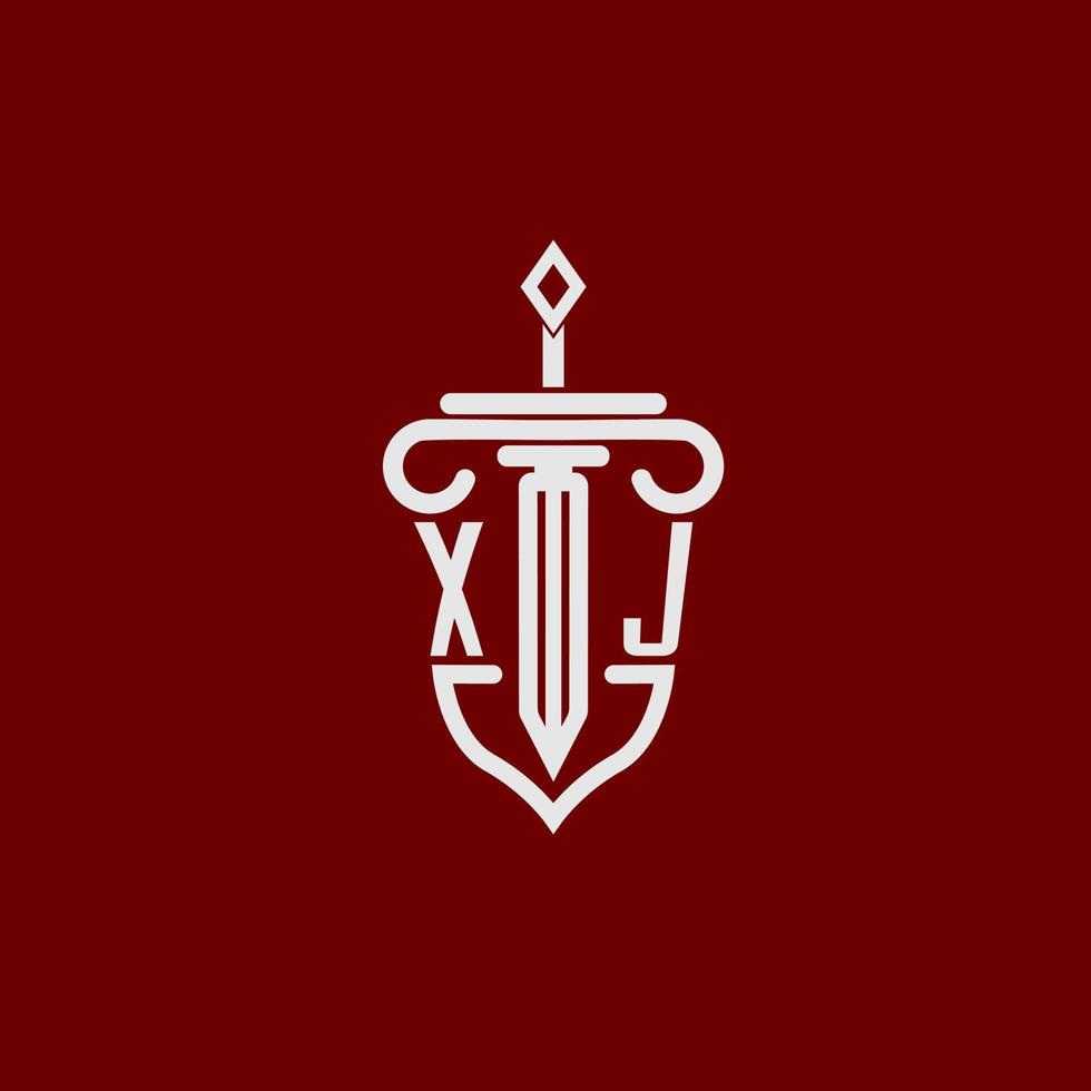 xj inicial logo monograma diseño para legal abogado vector imagen con espada y proteger