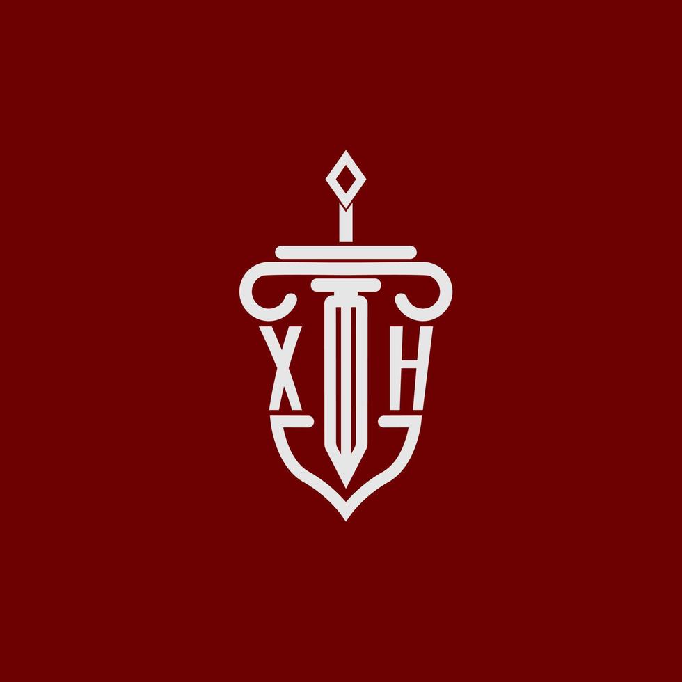xh inicial logo monograma diseño para legal abogado vector imagen con espada y proteger