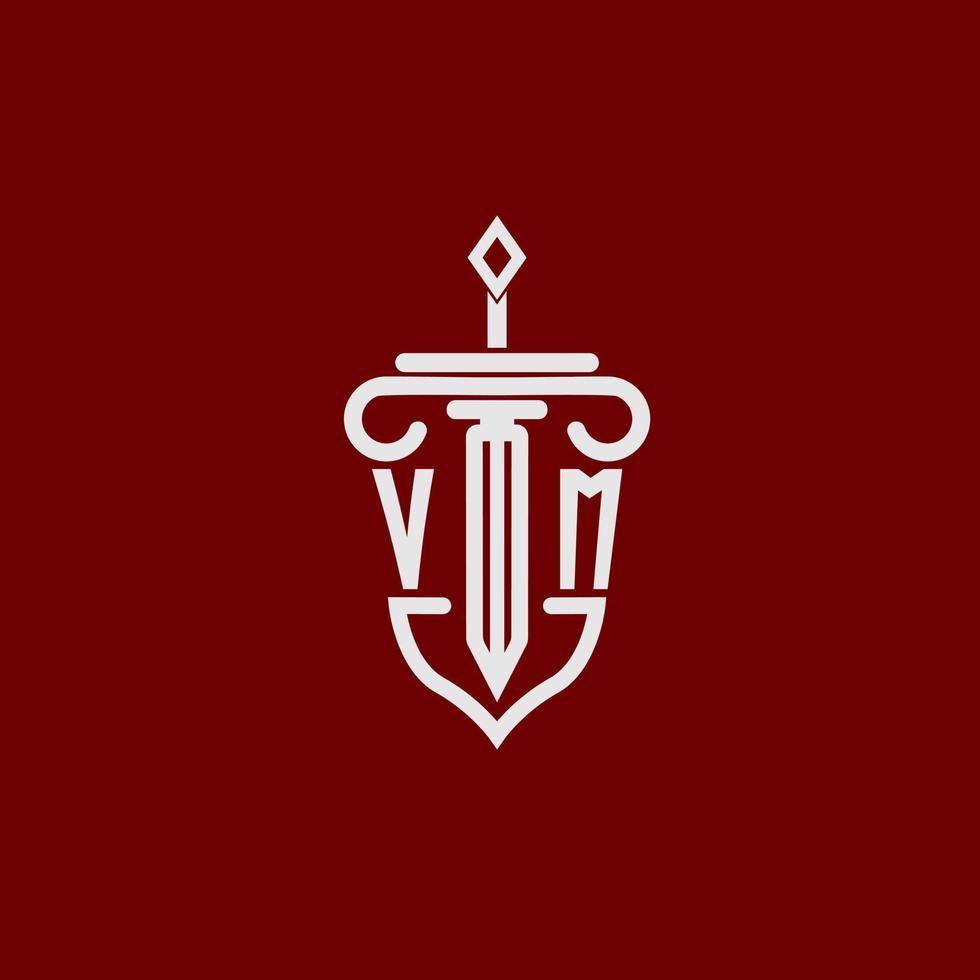 VM initial logo monogram design for legal lawyer vector image with sword and shield