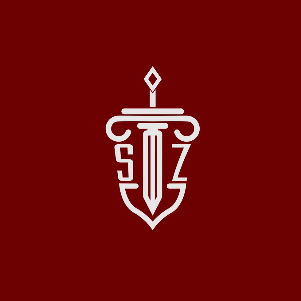 SZ initial logo monogram design for legal lawyer vector image with sword and shield