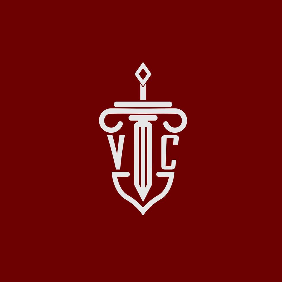 VC initial logo monogram design for legal lawyer vector image with sword and shield