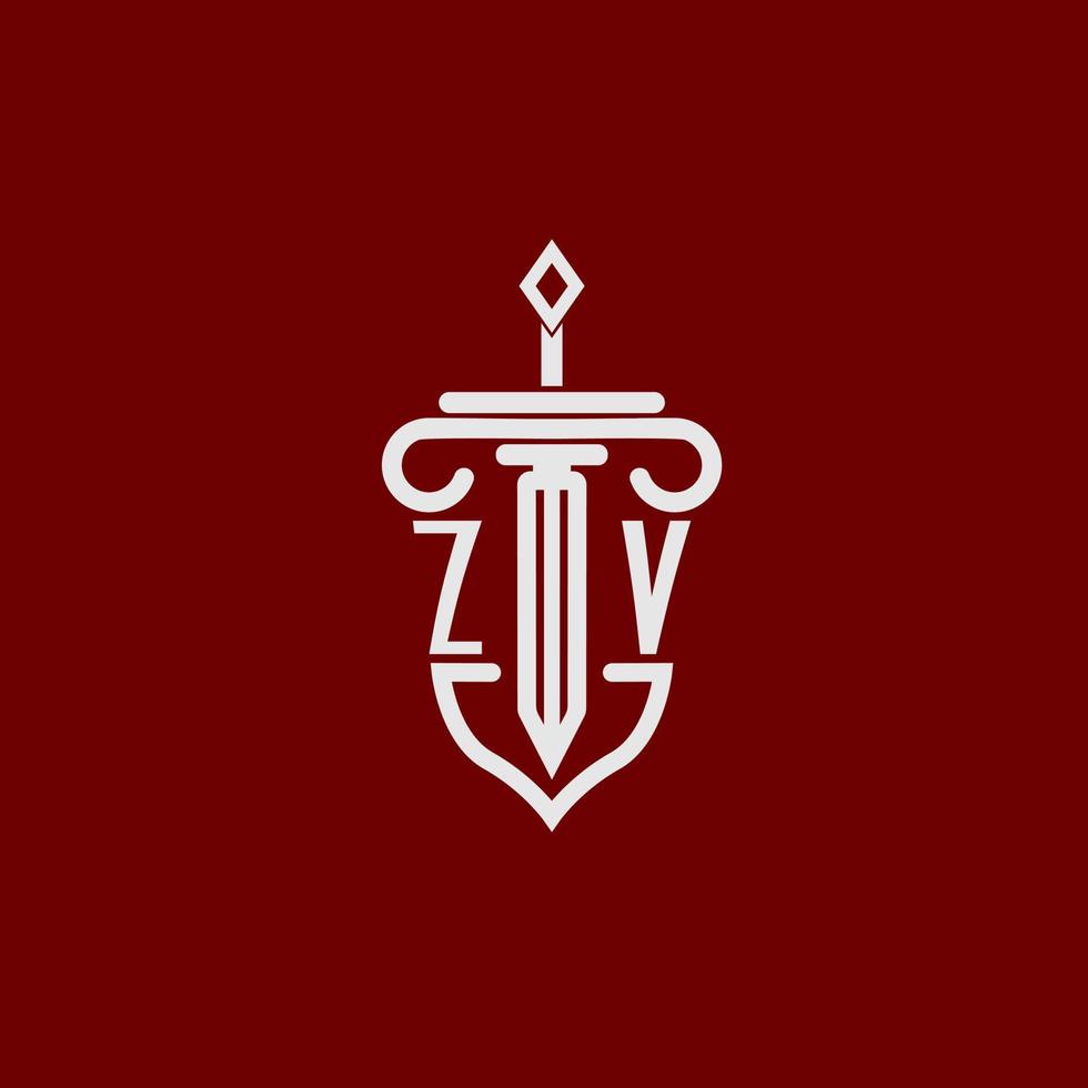 zv inicial logo monograma diseño para legal abogado vector imagen con espada y proteger