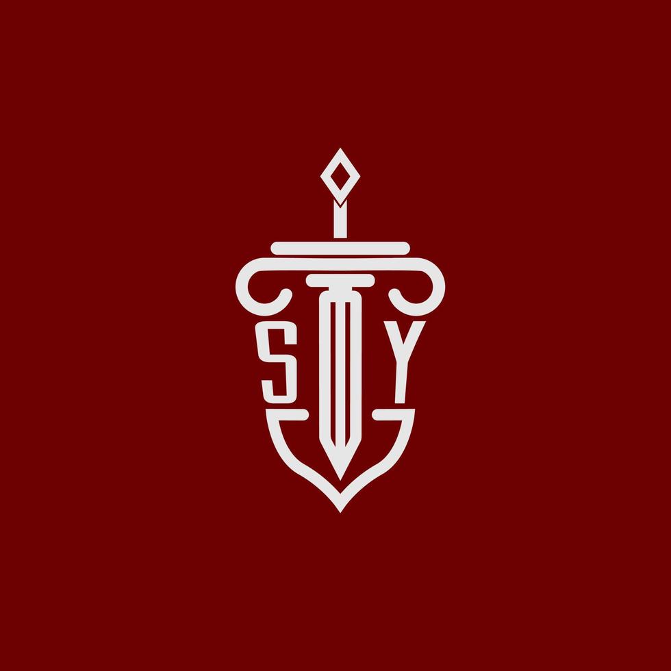 SY initial logo monogram design for legal lawyer vector image with sword and shield