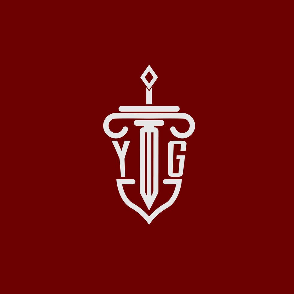 yg inicial logo monograma diseño para legal abogado vector imagen con espada y proteger