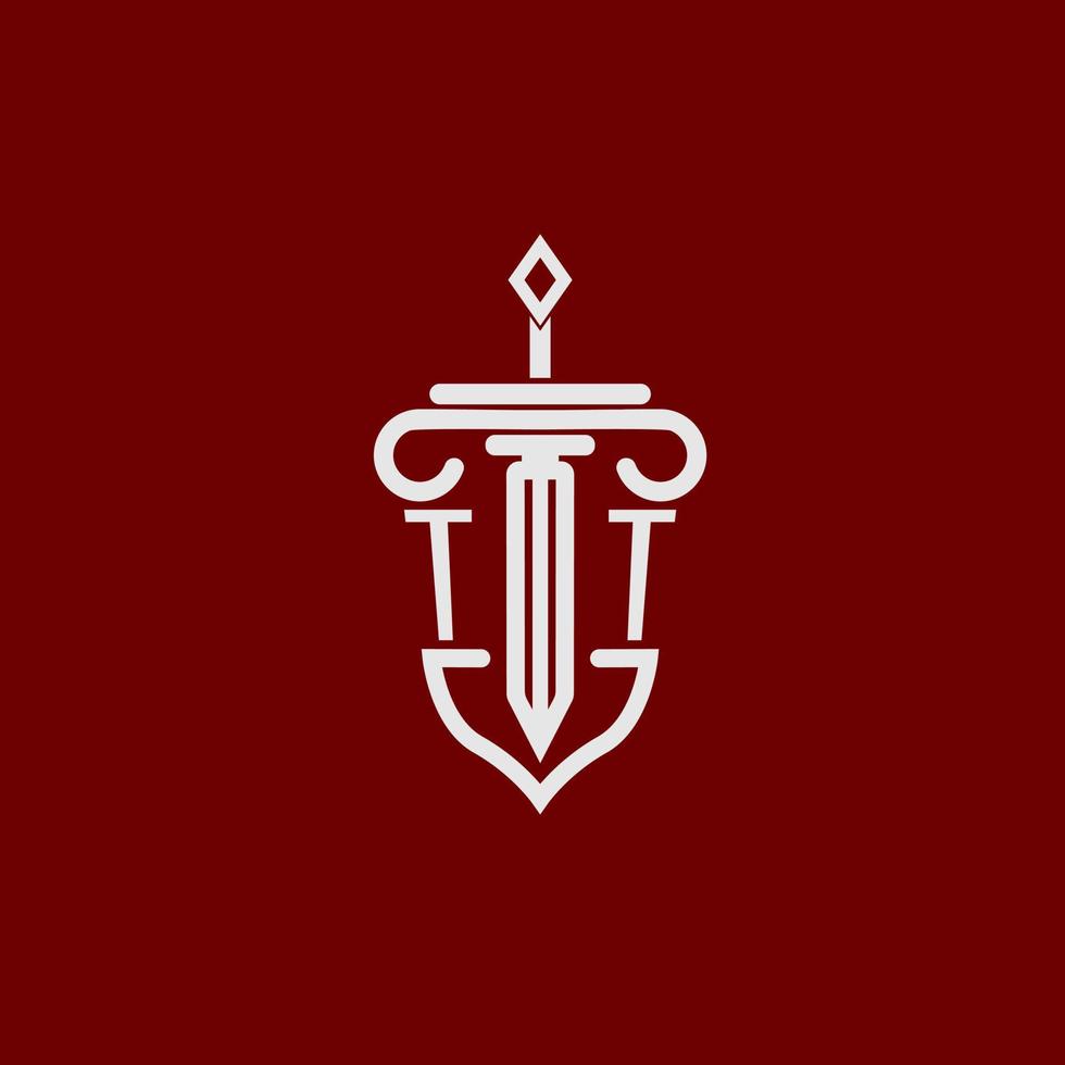 TT initial logo monogram design for legal lawyer vector image with sword and shield