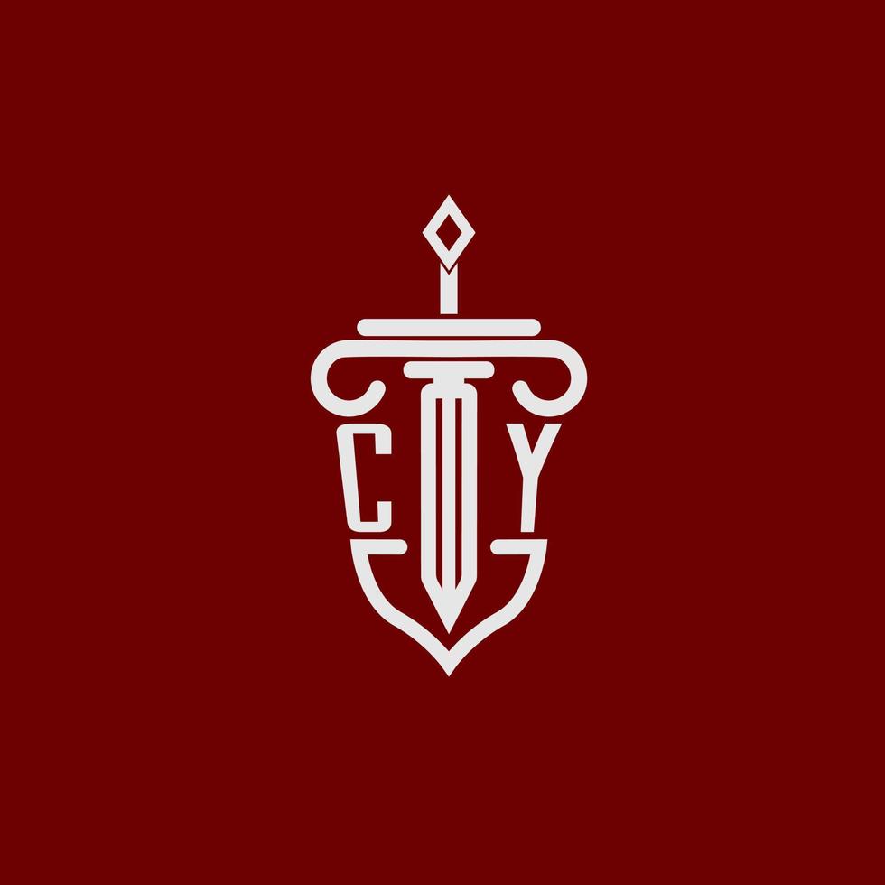 cy inicial logo monograma diseño para legal abogado vector imagen con espada y proteger