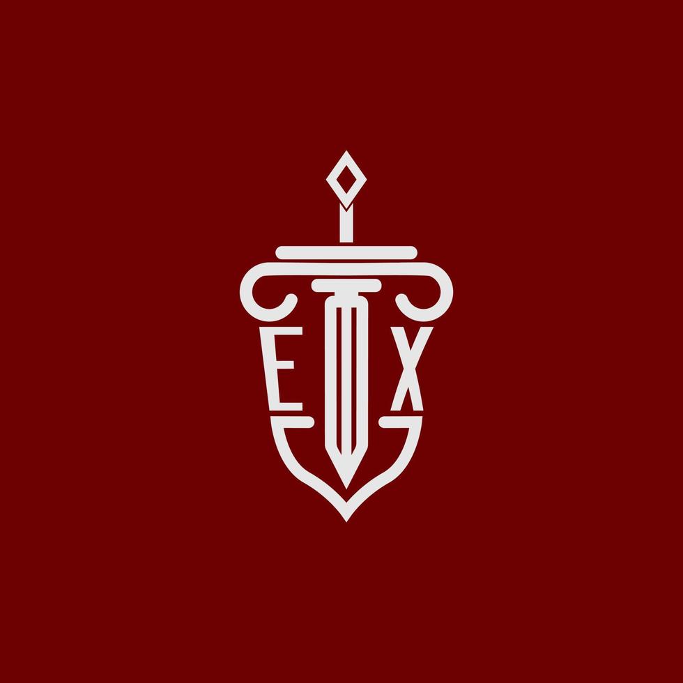 EX initial logo monogram design for legal lawyer vector image with sword and shield