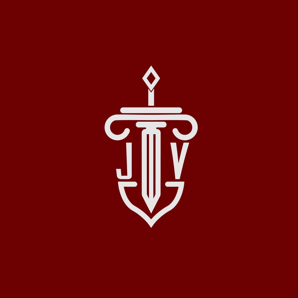 JV initial logo monogram design for legal lawyer vector image with sword and shield