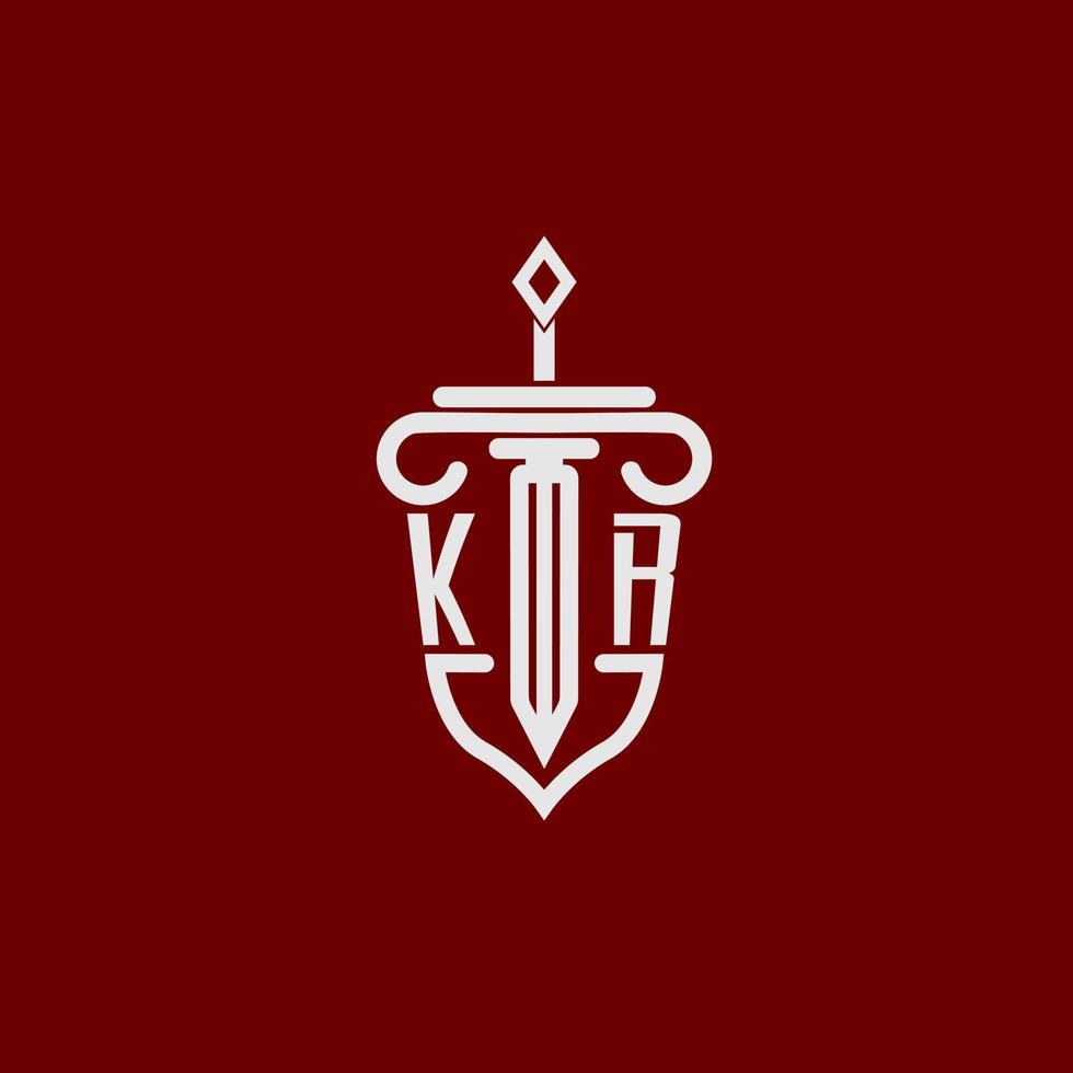 kr inicial logo monograma diseño para legal abogado vector imagen con espada y proteger