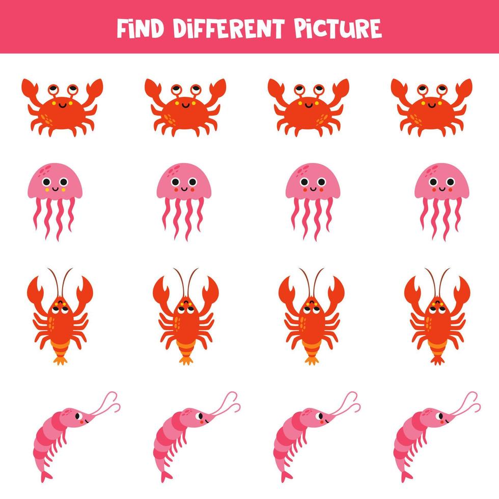 Find different sea animal in each row. Logical game for preschool kids. vector