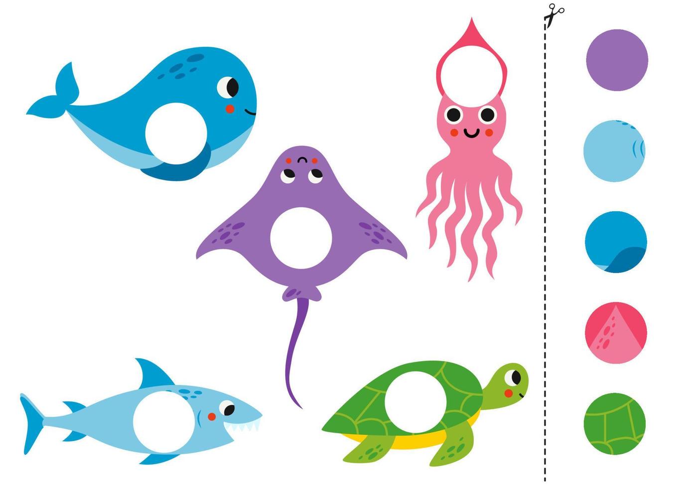 Cut and glue game for kids. Cute sea animals. 20126468 Vector Art at