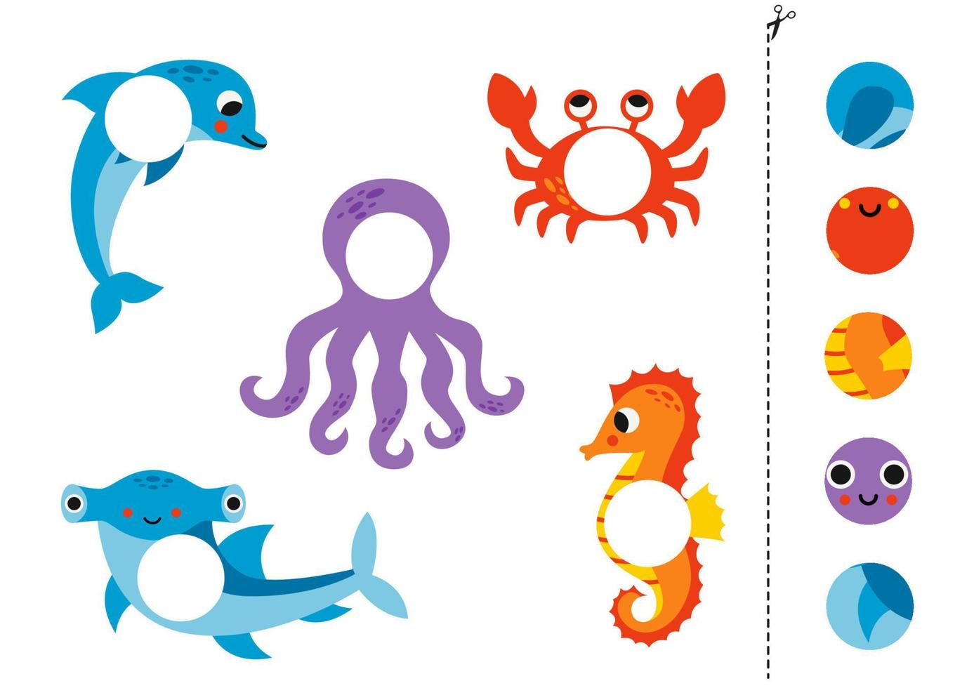 Cut and glue game for kids. Cute sea animals. 20126477 Vector Art at