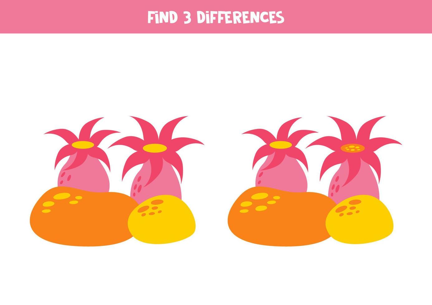 Find 3 differences between two cute sea anemones. vector